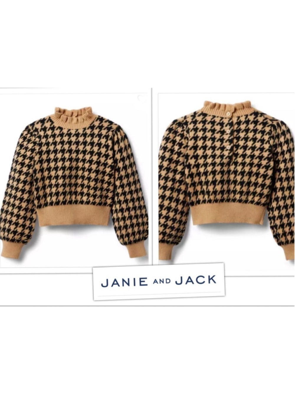 NEW Janie & Jack Houndstooth Cropped Buttery Soft Knit Sweater Girls size 10 NWT